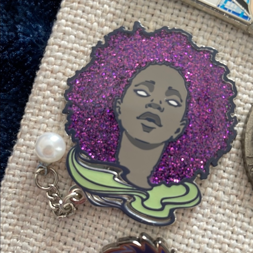 Enamel pin Afro African Black girl star goddess with faux pearl dangle
